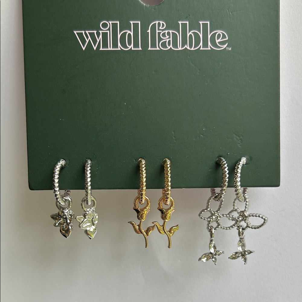 Wild Fable Nickel Free Dangle Hoop Charm Earrings Set of 3